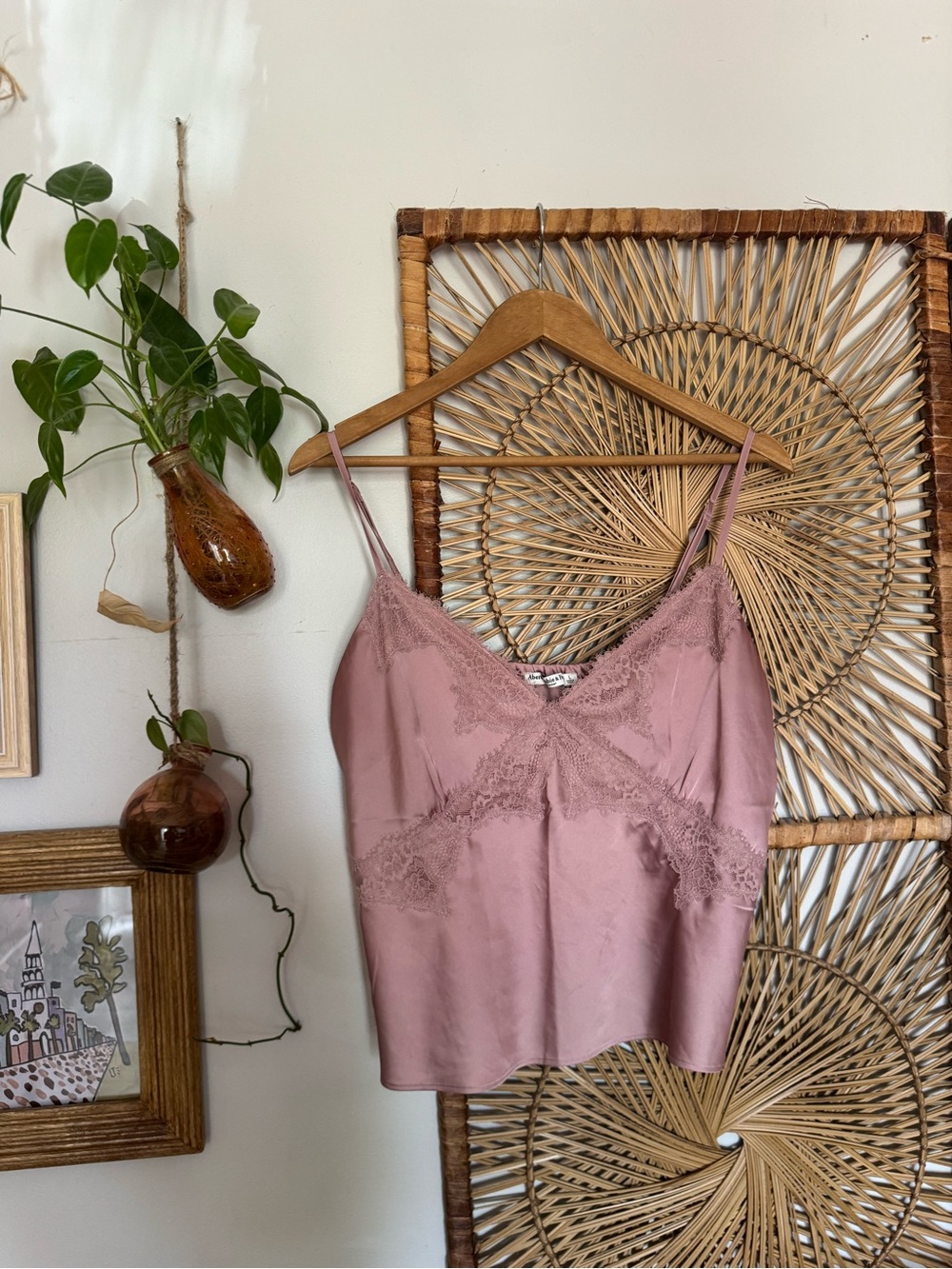 Abercrombie & Fitch Dusty Rose Lace Trim Satin Cami